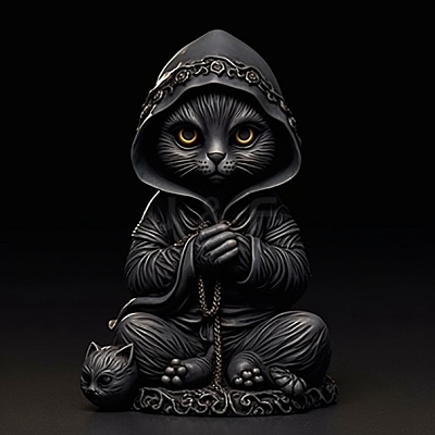 Halloween Resin Cat Mage Figurines PW-WG10268-01-1