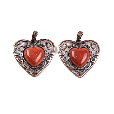 Natural Red Jasper Peach Love Heart Pendants G-G158-01-02-1