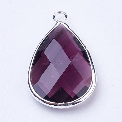 Silver Color Plated Brass Glass Teardrop Pendants X-GLAA-M006-A-06S-1