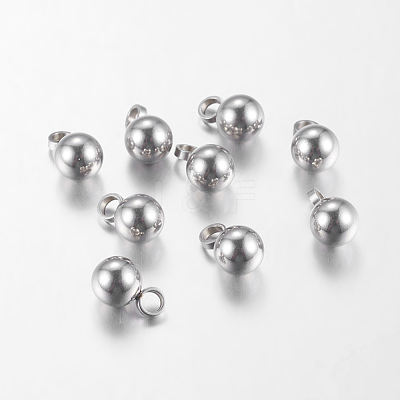 Tarnish Resistant Original Color Ball Charms 304 Stainless Steel Round Pendants X-STAS-E037-2-1