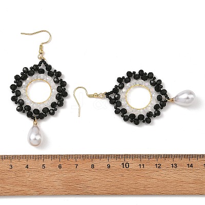 Brass Glass Beads Dangle Earrings EJEW-MZ00764-02-1