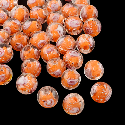 Handmade Luminous Inner Flower Lampwork Beads LAMP-R129-8mm-05-1