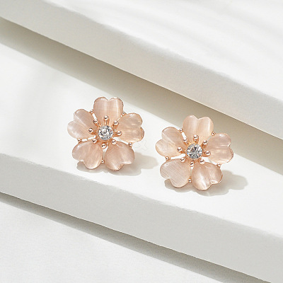Flower Alloy Cat Eye Pendant Necklaces & Stud Earrings Sets FS-WG11189-01-1