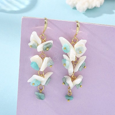 Natural Amazonite & Natural Shell Dangle Earrings for Women EJEW-JE07385-1