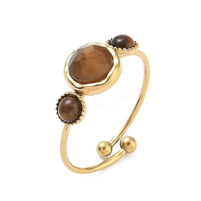 Natural Tiger Eye Adjustable Finger Rings for Women RJEW-A101-01G-02-1