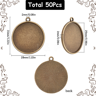 50Pcs Flat Round Alloy Pendant Cabochon Settings TIBEP-SC0002-90-1