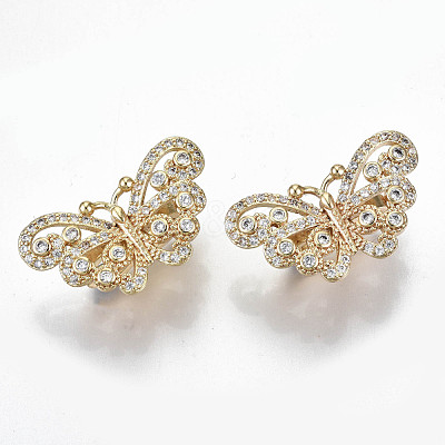 Brass Micro Pave Clear Cubic Zirconia Pendants KK-T062-31G-NF-1