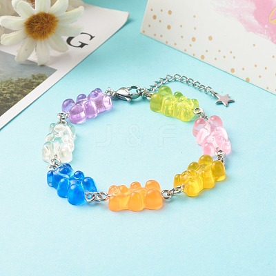 Bear Resin Link Bracelets BJEW-JB06483-1