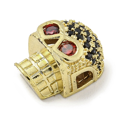Brass Micro Pave Red Cubic Zirconia Beads ZIRC-P119-12G-1