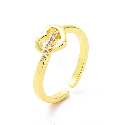 Clear Cubic Zirconia Heart Open Cuff Ring RJEW-H127-11G-1