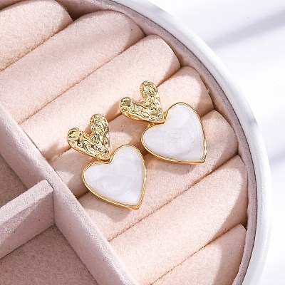 Rack Plating Heart Brass Stud Earrings for Women EJEW-C125-26G-1