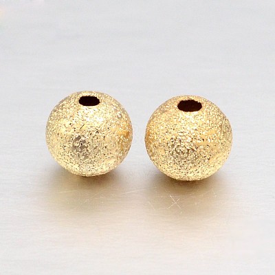 Real 18K Gold Plated Brass Textured Round Beads X-KK-L147-191-4mm-NR-1