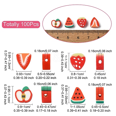 100Pcs 4 Styles Handmade Polymer Clay Beads CLAY-YW0002-38-1
