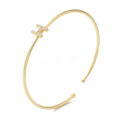 Rack Plating Brass Micro Pave Clear Cubic Zirconia Letter Open Cuff Bangles BJEW-A018-01G-H-1