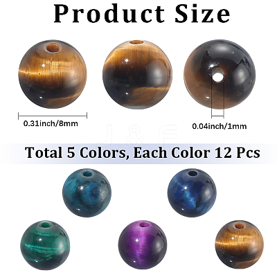 60Pcs 5 Colors Natural Tiger Eye Beads G-PA0001-11-1