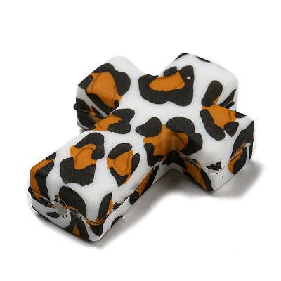 Cross with Leopard Print Silicone Focal Beads SIL-G006-02C-1