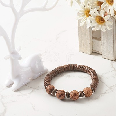 Natural Coconut Wood Beads Stretch Bracelets BJEW-JB06643-1