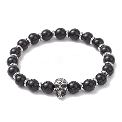 Natural Eyeless Obsidian Stretch Bracelets BJEW-JB12184-01-1
