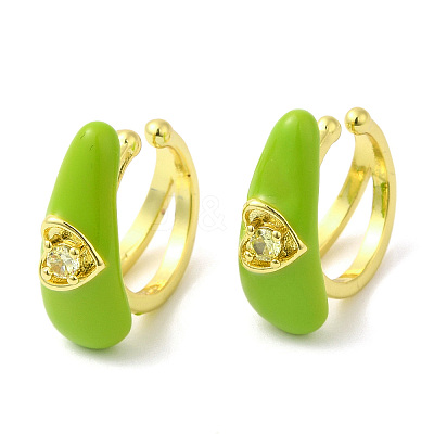 Cubic Zirconia Teardrop with Heart Cuff Earrings with Enamel EJEW-G348-02G-1