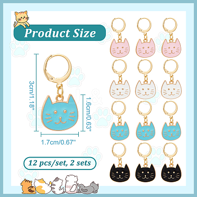 Alloy Enamel Cat Head Pendant Locking Stitch Markers HJEW-AB00080-1