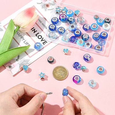 40Pcs 20 Styles Blue Series Resin European Beads RPDL-FS0001-02-1