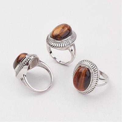 Natural Tiger Eye Finger Rings RJEW-P122-13-1