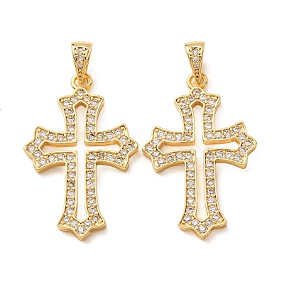 Brass Micro Pave Clear Cubic Zirconia Pendants CU-CBA1321-01G-1
