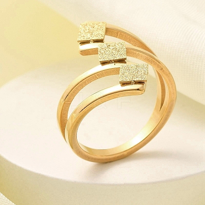 Textured Rhombus 304 Stainless Steel Finger Ring for Women RJEW-L126-09B-G-1