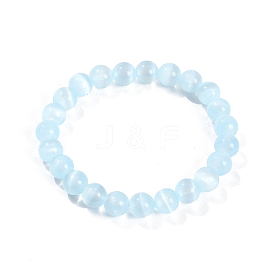 Dyed Natural Selenite Round Beaded Stretch Bracelets for Women G-U005-02G-1