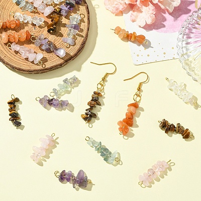 24Pcs 12 Styles Natural Quartz Crystal & Rose Quartz & Tiger Eye & Amethyst & Fluorite & Red Aventurine Pendants & Links Connector Charms PALLOY-YW00048-1