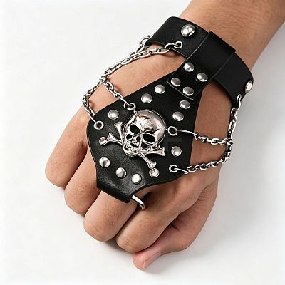 Punk Alloy Skull PU Leather Hand Harness WGCFF43-04-1