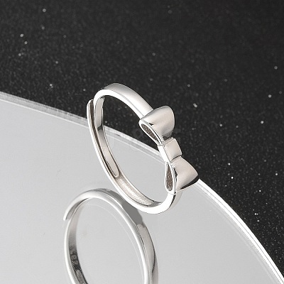 925 Sterling Silver Bowknot Adjustable Rings for Women RJEW-R008-02S-02-1