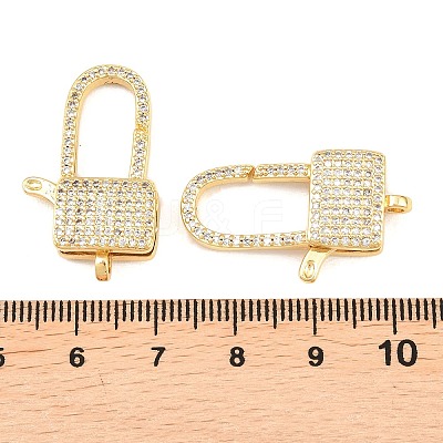 Square Brass Micro Pave Clear Cubic Zirconia Lobeter Claw Clasps KK-C162-018G-1