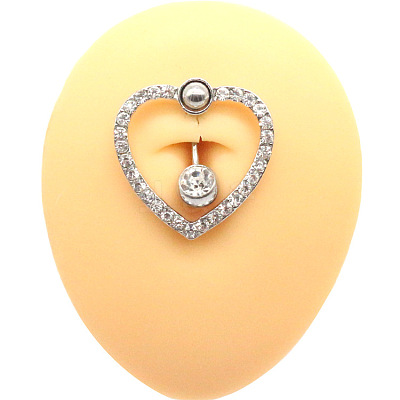 316L Surgical Stainless Steel Micro Pave Clear Cubic Zirconia Curved Barbell Belly Rings WG1E0EA-15-1