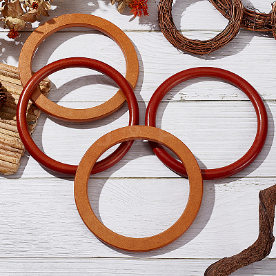 4Pcs 2 Style Round Ring Wood Bag Handles FIND-WR0008-06-1