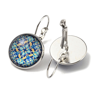 Flower Glass Leverback Earrings with Brass Earring Pins EJEW-Q798-01M-1