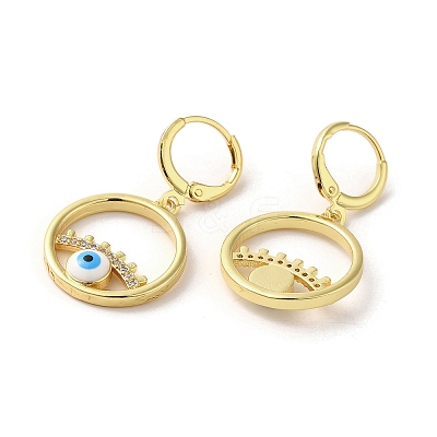 Evil Eye Golden Brass Dangle Leverback Earrings EJEW-Q797-09G-01-1