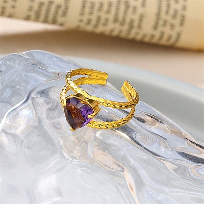 304 Stainless Steel & Cubic Zirconia Cuff Open Rings for Women RJEW-G376-01G-02-1