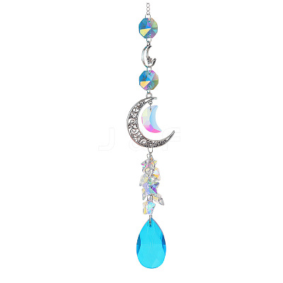 Glass Moon Hanging Suncatcher Pendant Decoration DJEW-PW0008-10E-1