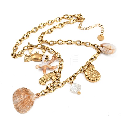 304 Stainless Steel & Natural Cowrie Shell Pendant Bib Necklaces for Women NJEW-A050-02G-1