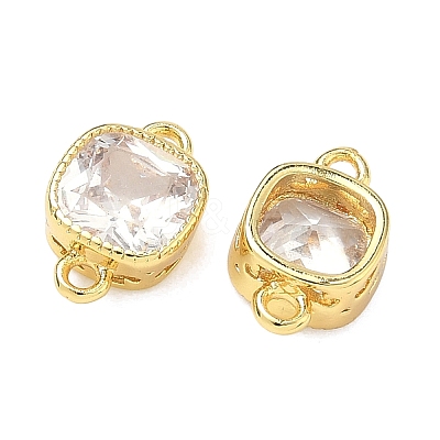 Brass Pave Cubic Zirconia Square Connector Charms KK-P348-06G-05-1