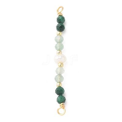 Faceted Round Natural Green Aventurinee & Malachite & Potato Natural Cultured Freshwater Pearl Beaded Connector Charms PALLOY-JF03531-03-1