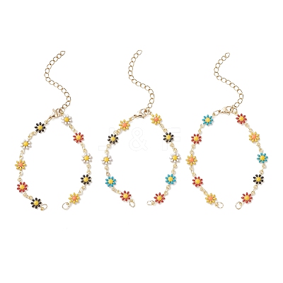 Brass Enamel Daisy Flower Link Chain Bracelet Making AJEW-JB01438-02-1