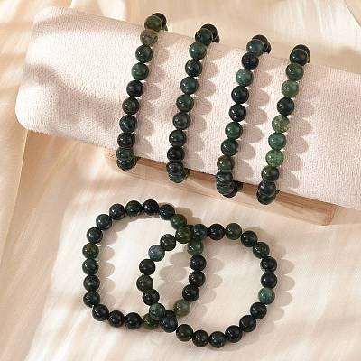 Natural Moss Agate Beads Stretch Bracelets BJEW-F380-01-B15-1