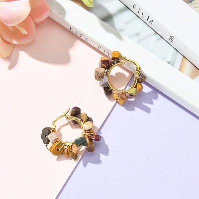 Natural Mookaite Chips Braided Hoop Earrings EJEW-JE04940-17-1