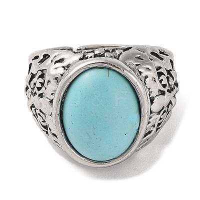 Oval Synthetic Turquoise Cuff Rings RJEW-B107-12AS-01-1