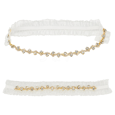 2Pcs Flower Pattern Polyester Lace Elastic Bridal Garters AJEW-WH0007-28-1