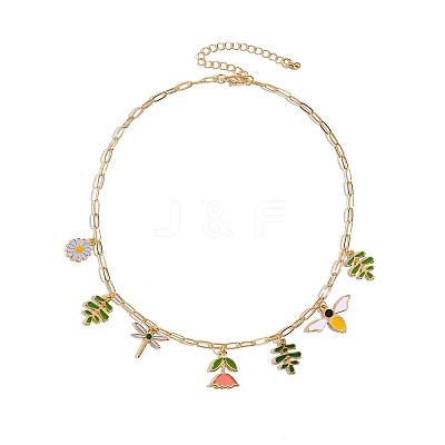 Spring Zinc Alloy Enamel Bees Flower Multi Pendant Necklaces for Women WG62852-01-1