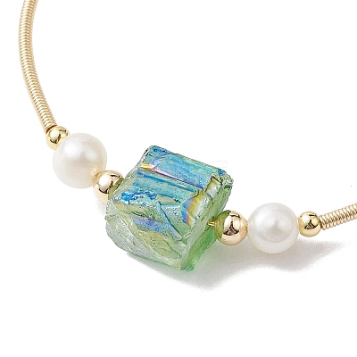 Electroplated Natural Quartz Beaded Cuff Bangle BJEW-JB10195-1