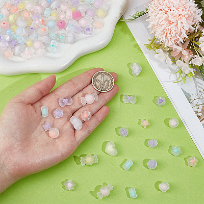 160Pcs 8 Styles Frosted Transparent Acrylic Beads OACR-PA0002-09-1